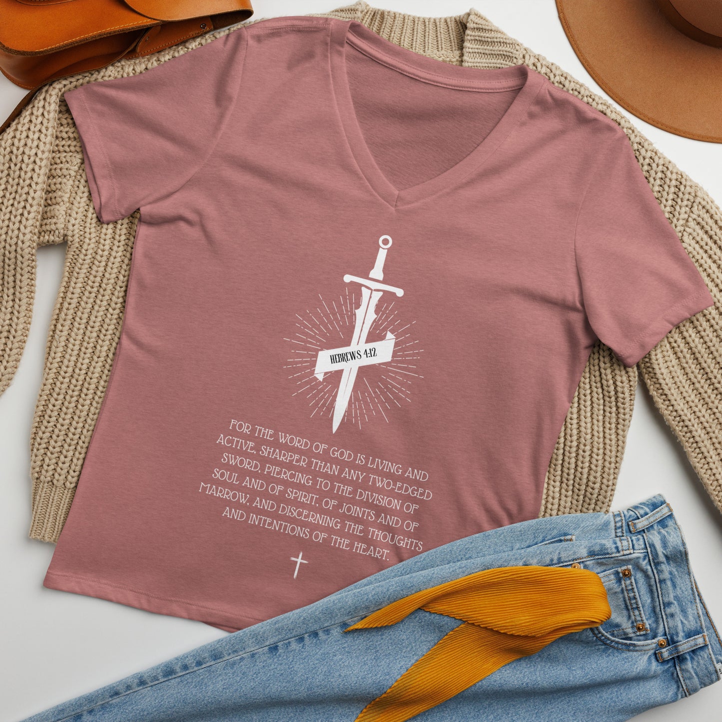 Hebrews 4:12, Sword, Women’s relaxed v-neck t-shirt, Various Colors