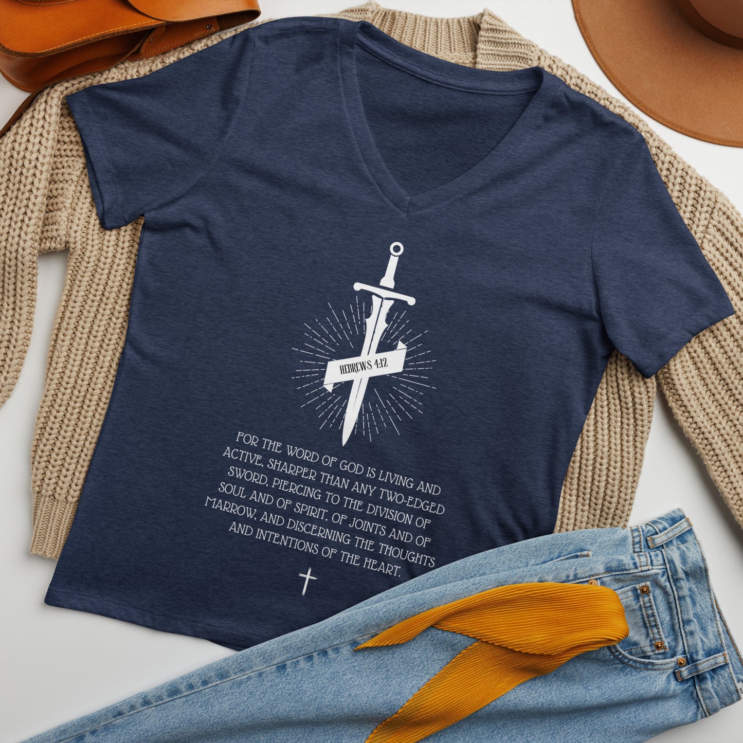 Hebrews 4:12, Sword, Women’s relaxed v-neck t-shirt, Various Colors