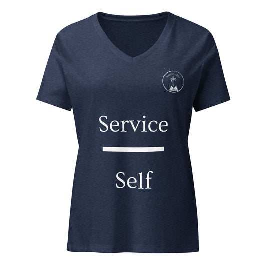 How May I Serve You? Women’s relaxed v-neck t-shirt